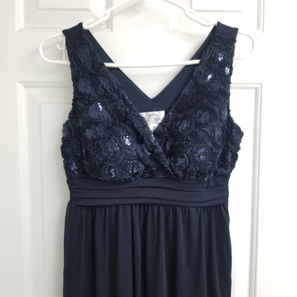 SEQUIN bust DRESS Navy Blue Chiffon High Low